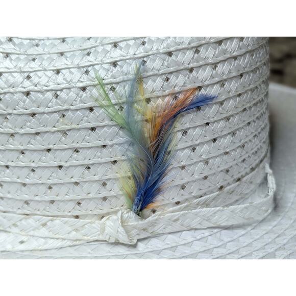 Vintage Rockmount Ranch Wear White Straw Cowboy Hat Feathers Size 7 3/8 Cowgirl main image 12